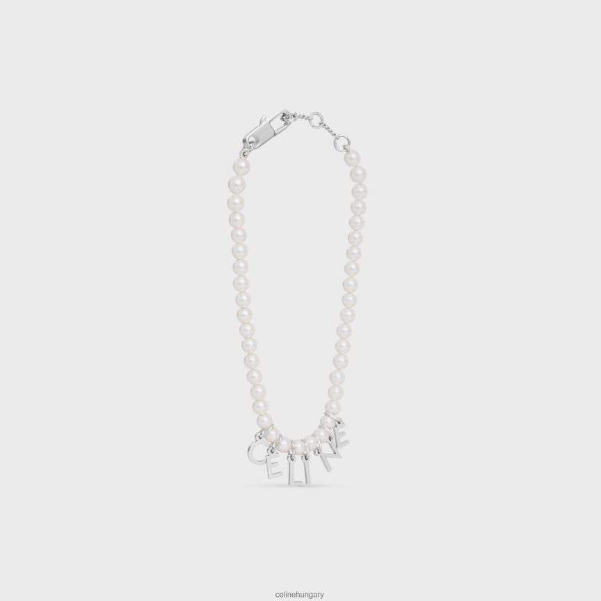 kiegészítők CELINE monochroms karkötő üveggyöngyből és sárgarézből ródium bevonattal elefántcsont/ezüst férfiak J6P4882289