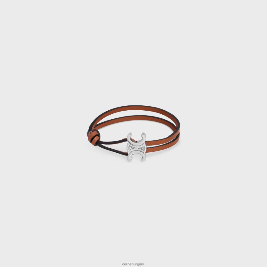 kiegészítők CELINE triomphe kapcsos karkötő borjúbőrből és sárgarézből, ródium bevonattal barna/ezüst férfiak J6P4882282