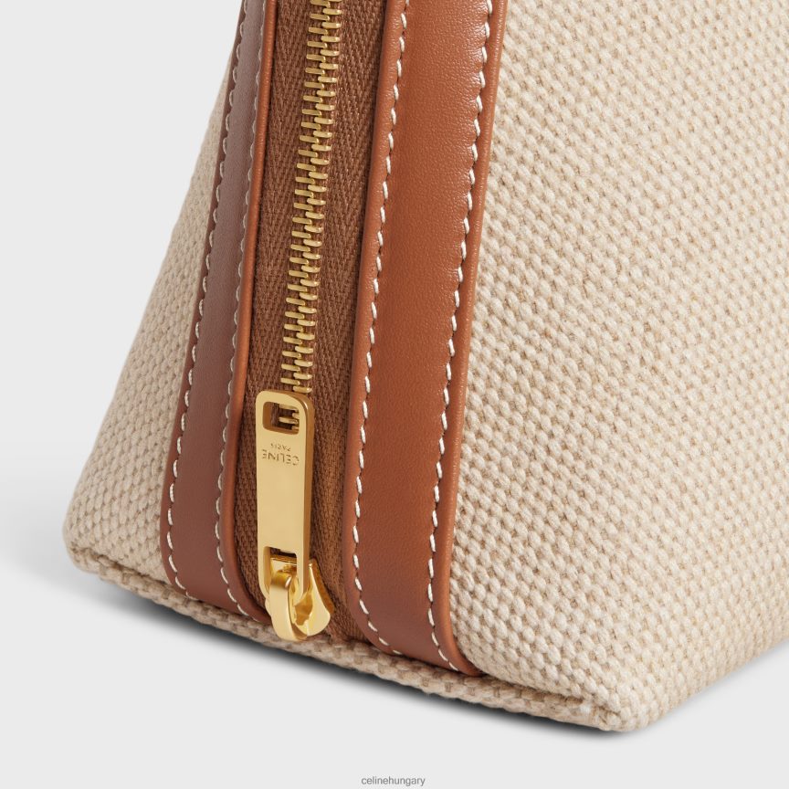 kiegészítők CELINE közepes méretű kozmetikai tasak textilből és borjúbőrből természetes/barna férfiak J6P4881578