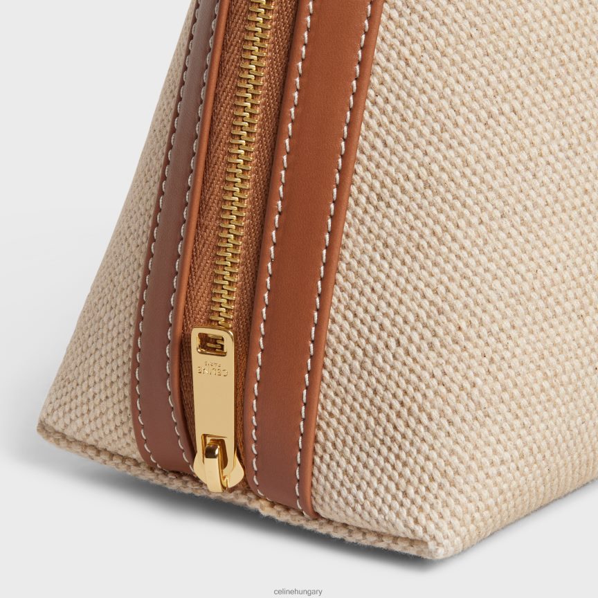 kiegészítők CELINE nagy kozmetikai tasak textilből és borjúbőrből természetes/barna férfiak J6P4881577
