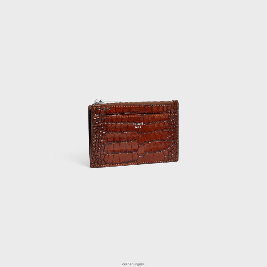 kiegészítők CELINE cipzáras kártyatartó krokodil dombornyomott borjúbőrből barna férfiak J6P4882155