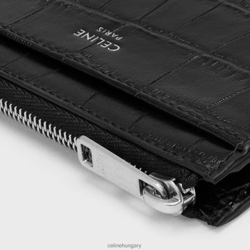 kiegészítők CELINE cipzáras kártyatartó krokodil dombornyomott borjúbőrből fekete férfiak J6P4882153