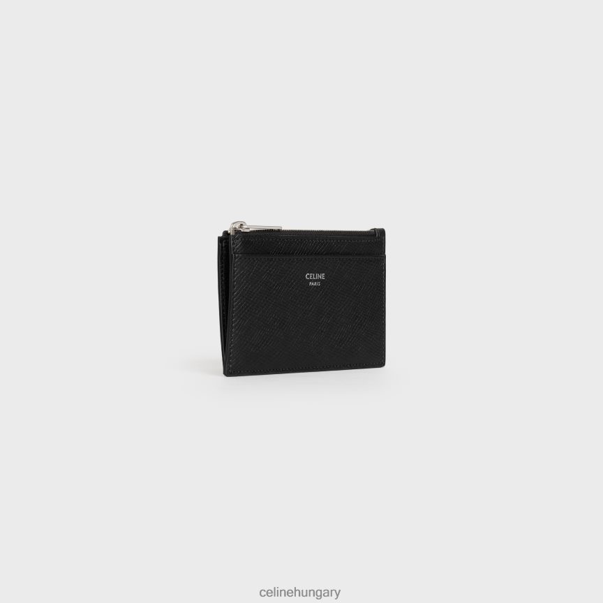 kiegészítők CELINE cipzáras kártyatartó szemcsés borjúbőrből fekete férfiak J6P4882154