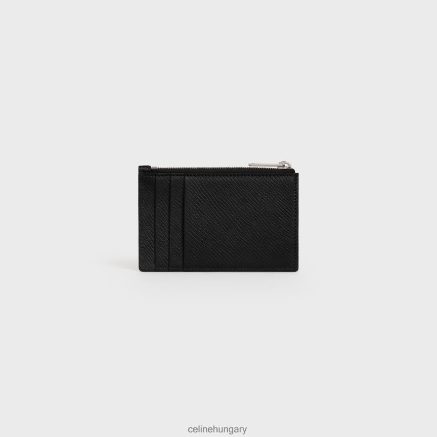 kiegészítők CELINE cipzáras kártyatartó szemcsés borjúbőrből fekete férfiak J6P4882154