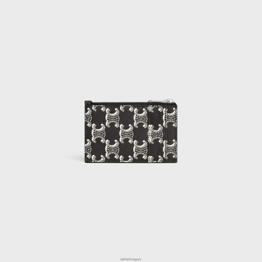 kiegészítők CELINE cipzáras kártyatartó triomphe vászon kéttónusú és borjúbőrből fekete-fehér férfiak J6P4882120