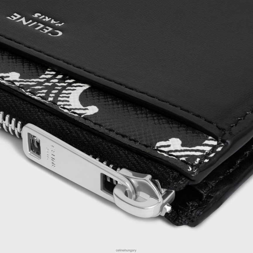 kiegészítők CELINE cipzáras kártyatartó triomphe vászon kéttónusú és borjúbőrből fekete-fehér férfiak J6P4882120