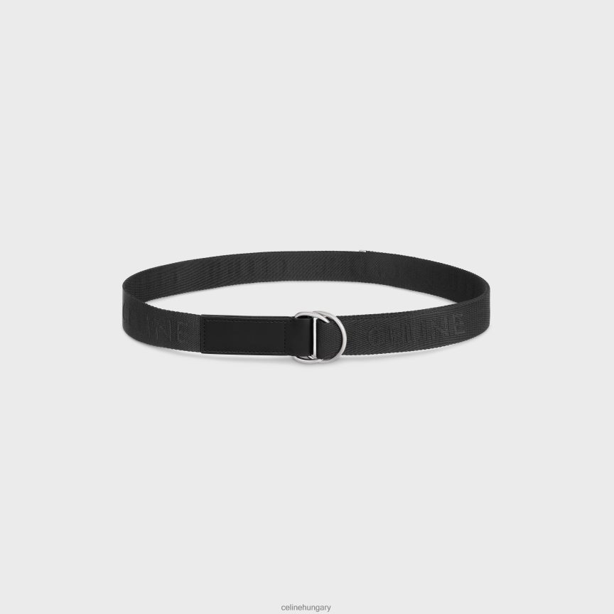 kiegészítők CELINE közepes duplagyűrűs öv jacquard textilből és borjúbőrből fekete férfiak J6P4882209