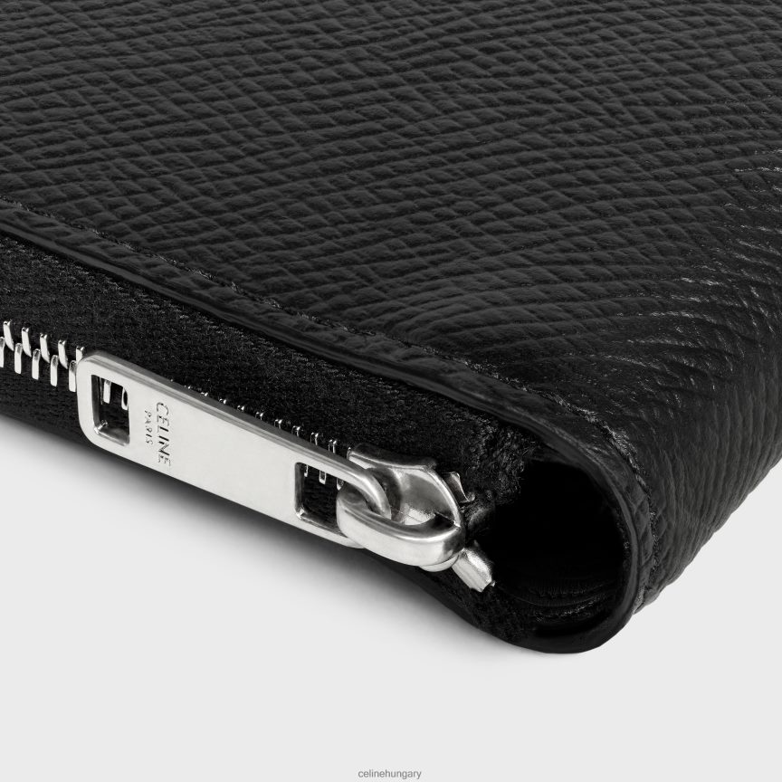 kiegészítők CELINE cipzáras, kétfelé hajtható pénztárca érmerekesszel szemcsés borjúbőrből fekete férfiak J6P4882122