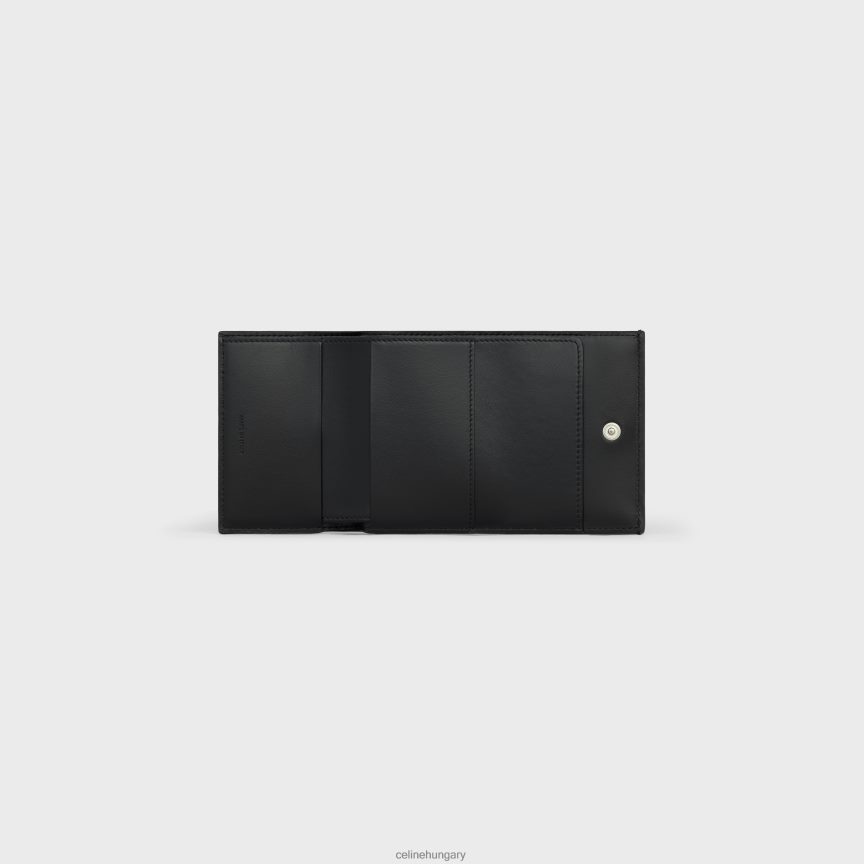 kiegészítők CELINE hajtogatott kompakt pénztárca szemcsés borjúbőrből fekete férfiak J6P4882167