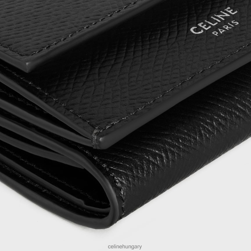 kiegészítők CELINE hajtogatott kompakt pénztárca szemcsés borjúbőrből fekete férfiak J6P4882167