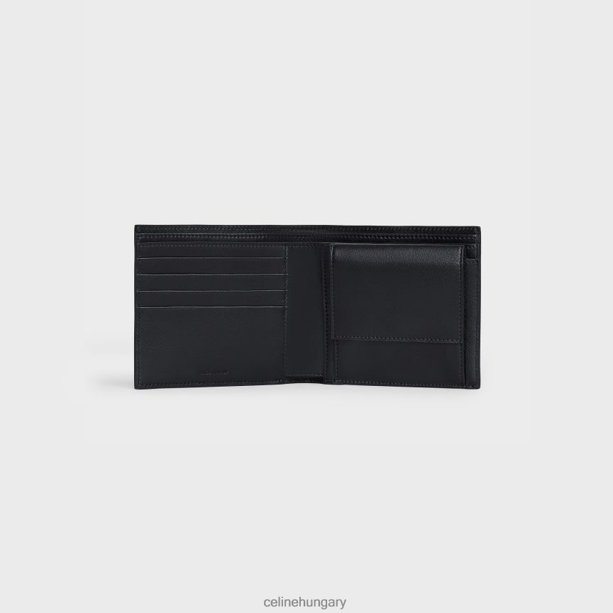kiegészítők CELINE kétfelé hajtható pénztárca érmerekesszel szemcsés borjúbőrből fekete férfiak J6P4882159