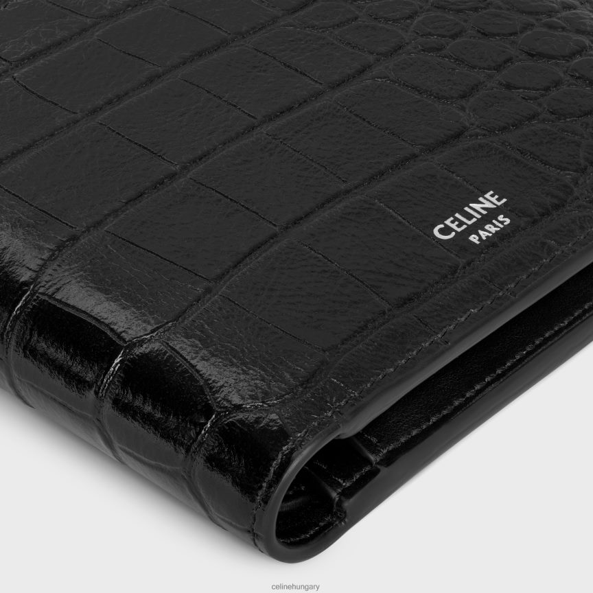 kiegészítők CELINE kétfelé hajtható pénztárca érmetartóval, krokodil dombornyomott borjúbőrből fekete férfiak J6P4882164