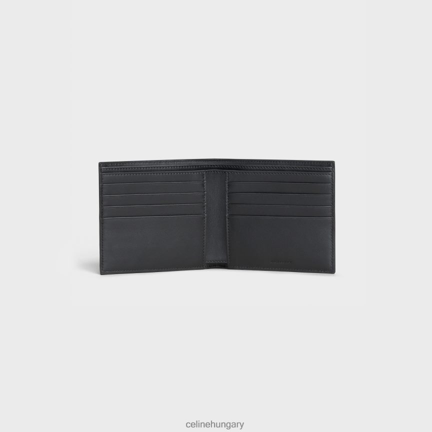 kiegészítők CELINE kétfelé hajtható pénztárca szemcsés borjúbőrből fekete férfiak J6P4882161
