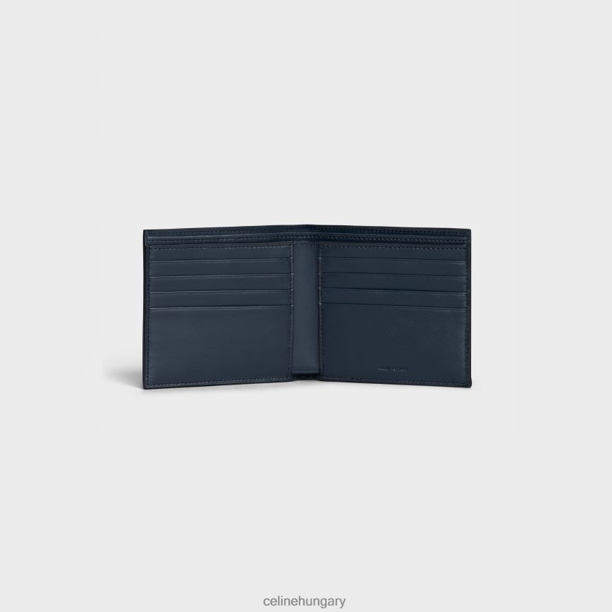 kiegészítők CELINE kétfelé hajtható pénztárca szemcsés borjúbőrből sötétkék férfiak J6P4882163