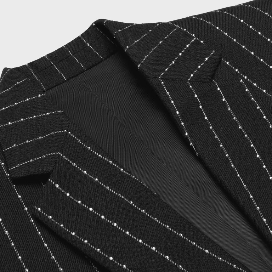 ruházat CELINE hímzett klasszikus kabát csíkos gyapjúból fekete-fehér férfiak J6P4881880