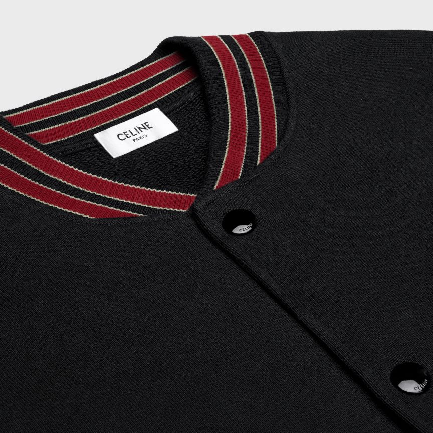 ruházat CELINE teddy egyetemi kabát pamut polárból fekete/vörös szőlő/törtfehér férfiak J6P4881776