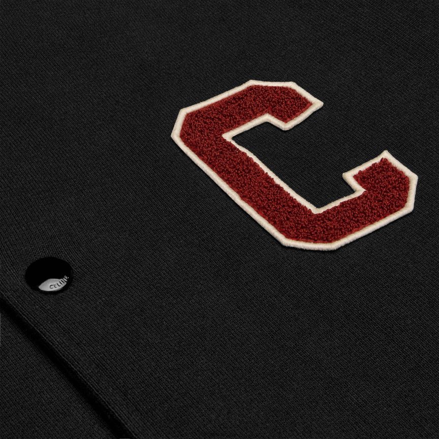 ruházat CELINE teddy egyetemi kabát pamut polárból fekete/vörös szőlő/törtfehér férfiak J6P4881776