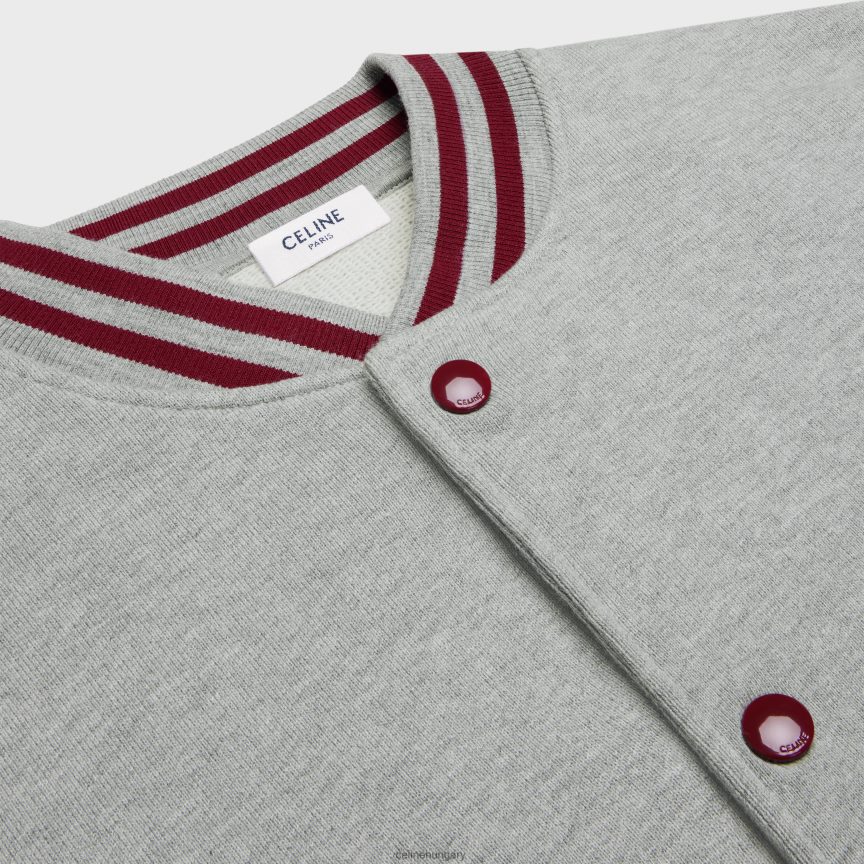 ruházat CELINE teddy egyetemi kabát pamut polárból szürke melanzs/vörös szőlő/off w férfiak J6P4881844