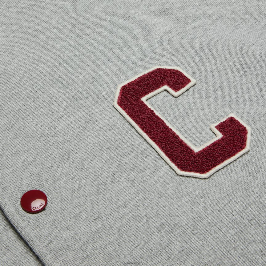 ruházat CELINE teddy egyetemi kabát pamut polárból szürke melanzs/vörös szőlő/off w férfiak J6P4881844