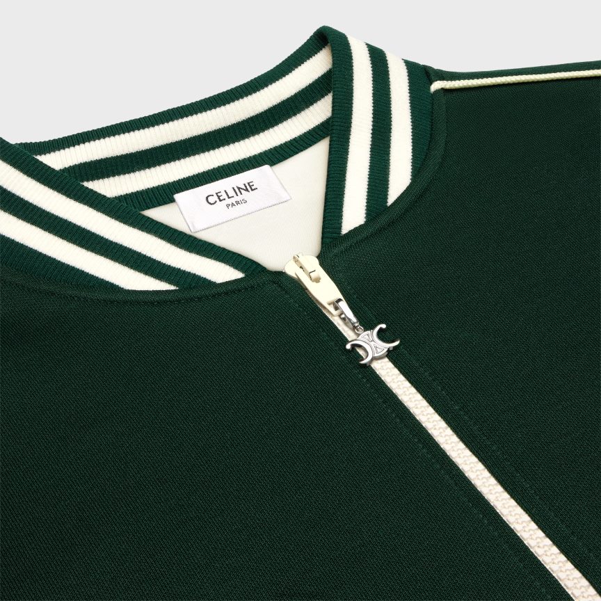 ruházat CELINE triomphe teddy kabát dupla arcú mezben sötétzöld/törtfehér férfiak J6P4881952