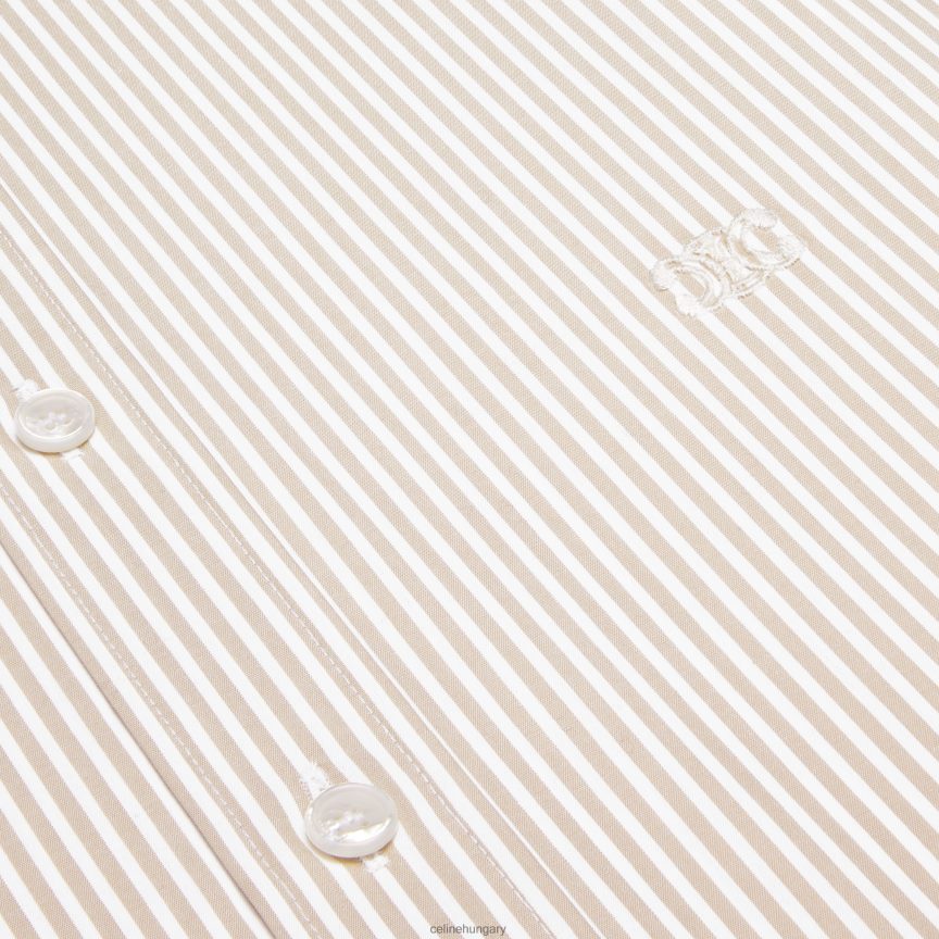 ruházat CELINE bő carnaby ing csíkos poplinból fehér/teve férfiak J6P4881908