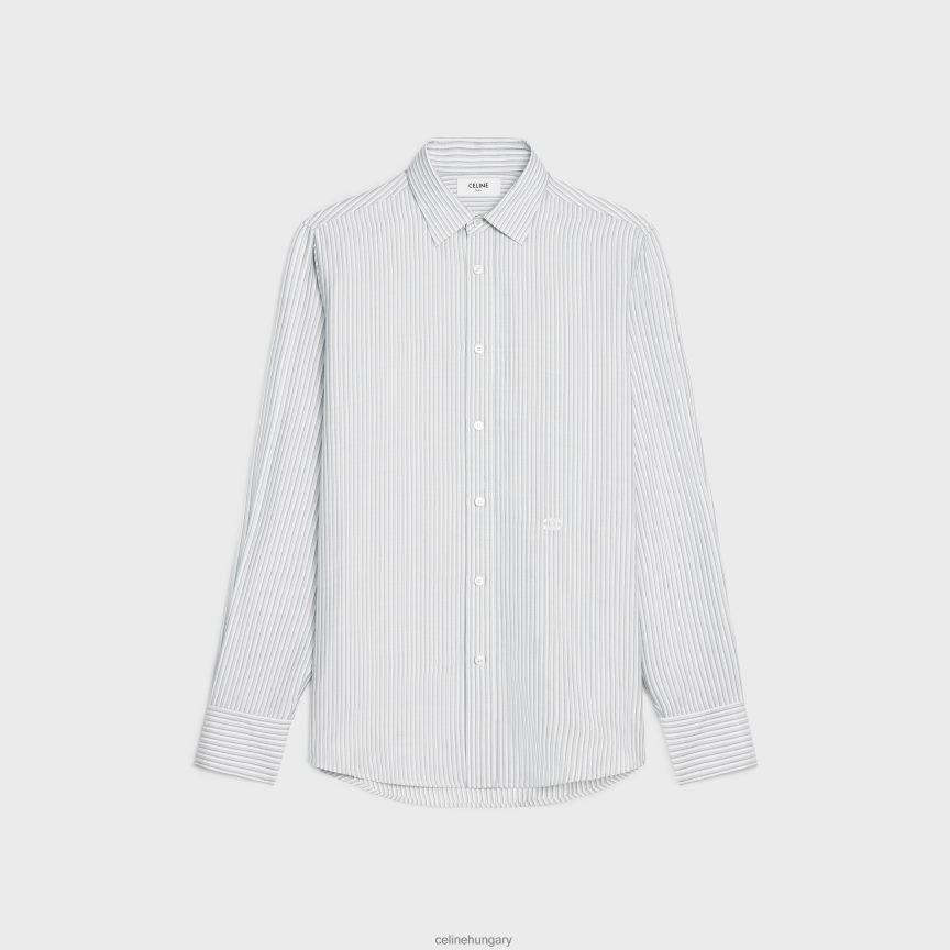 ruházat CELINE bő carnaby ing csíkos selyemből craie/quartz/gris férfiak J6P4881909