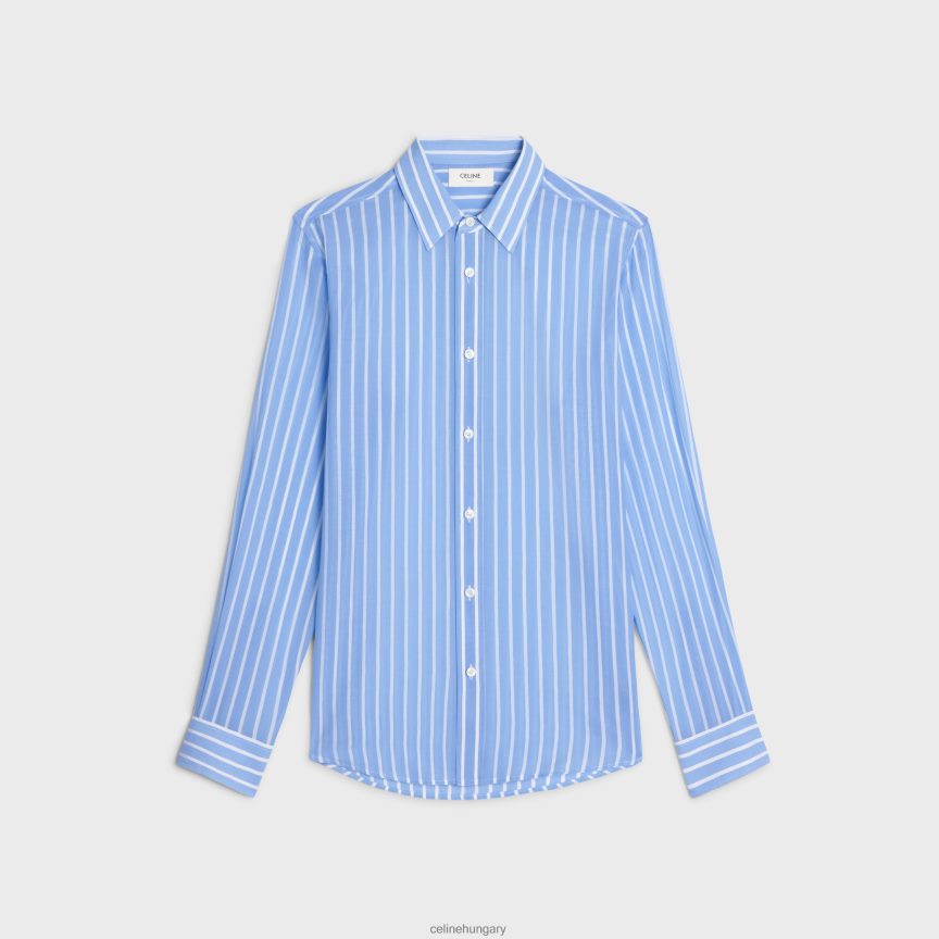 ruházat CELINE bő ing csíkos pamutból ciel/blanc férfiak J6P4881913
