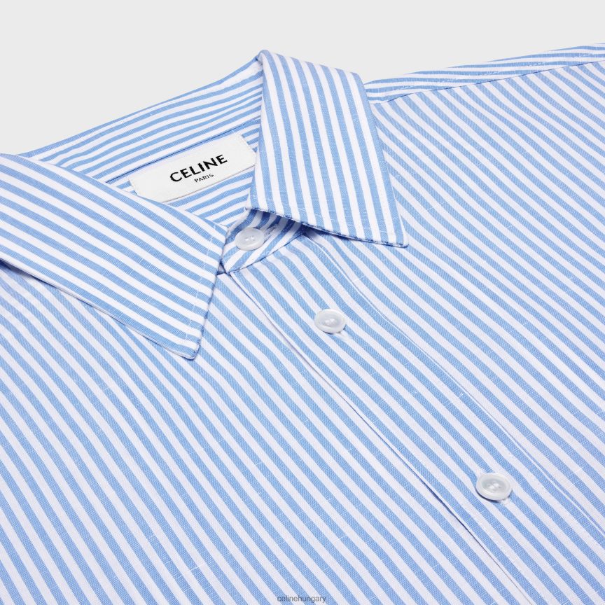 ruházat CELINE bő ing csíkos pamutvászonból blanc/bleu férfiak J6P4881914