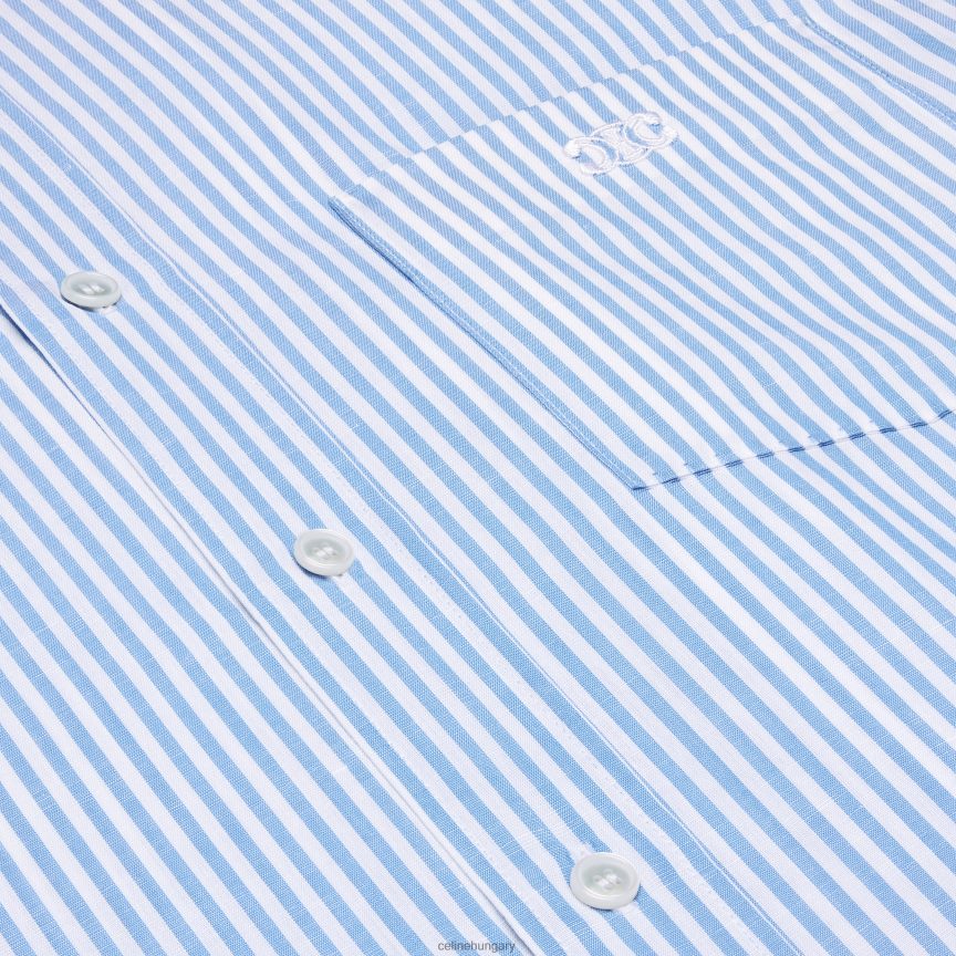 ruházat CELINE bő ing csíkos pamutvászonból blanc/bleu férfiak J6P4881914
