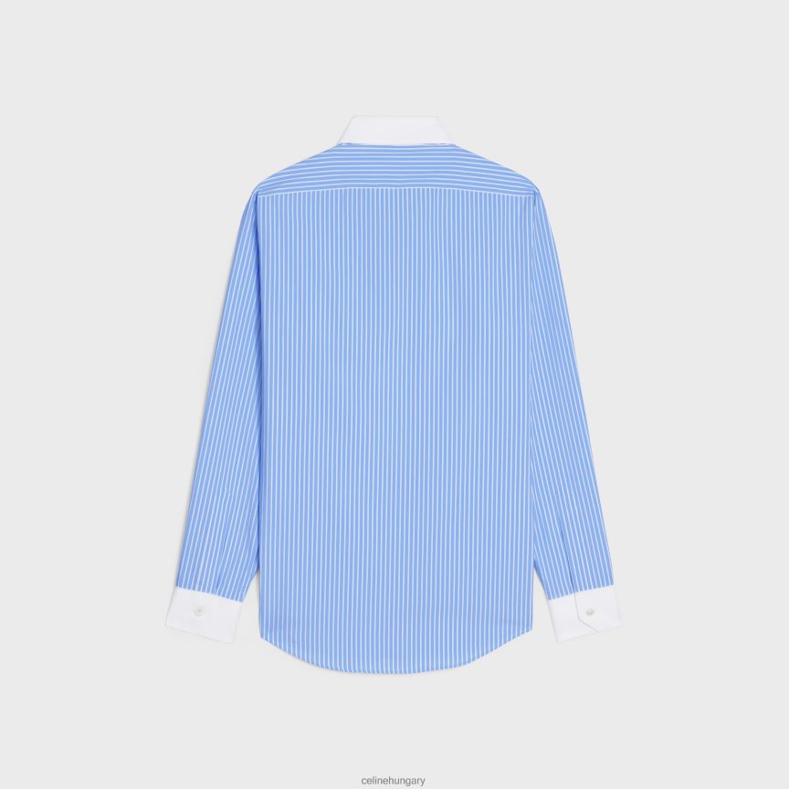 ruházat CELINE bő ing fordított gallérral csíkos pamutból ciel/blanc férfiak J6P4881910