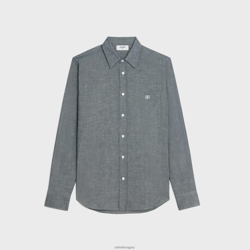 ruházat CELINE bő ing világos chambray pamutból bleu indigo/craie férfiak J6P4881798