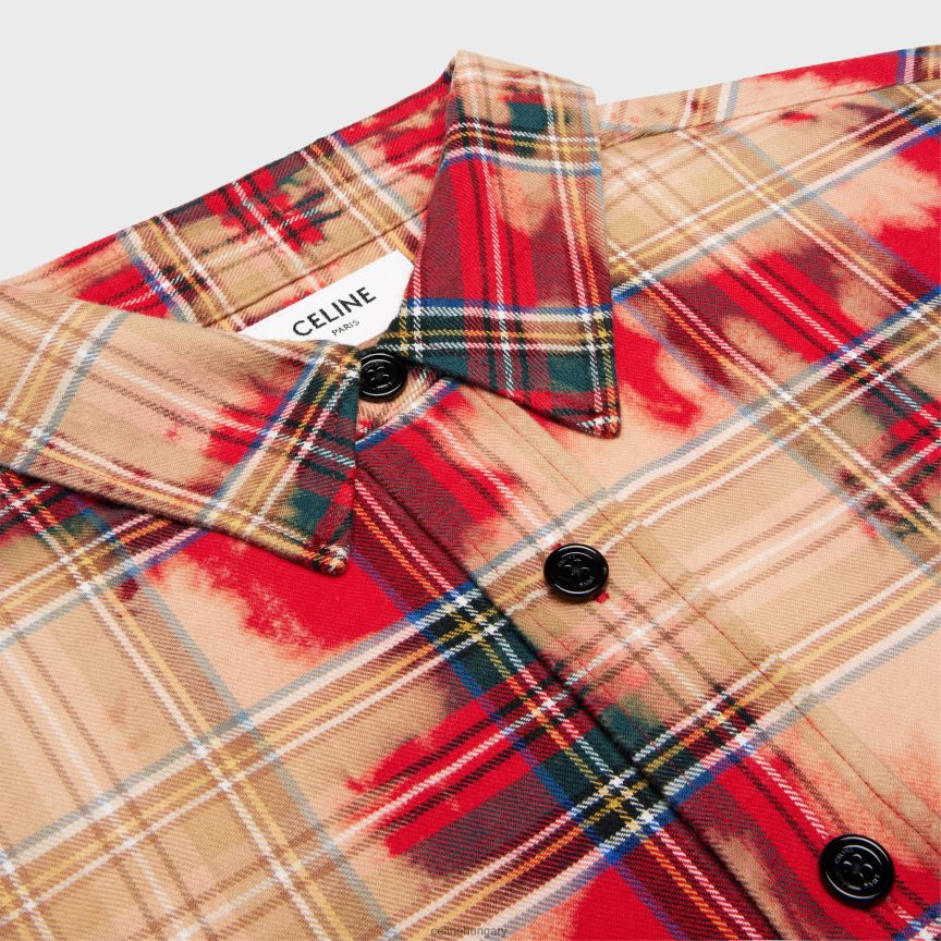 ruházat CELINE bő kockás pamut ing rouge tartan férfiak J6P4881919