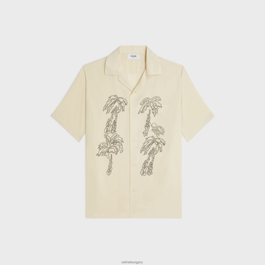 ruházat CELINE hímzett hawaii ing viszkózból tejszerű bézs férfiak J6P4881923