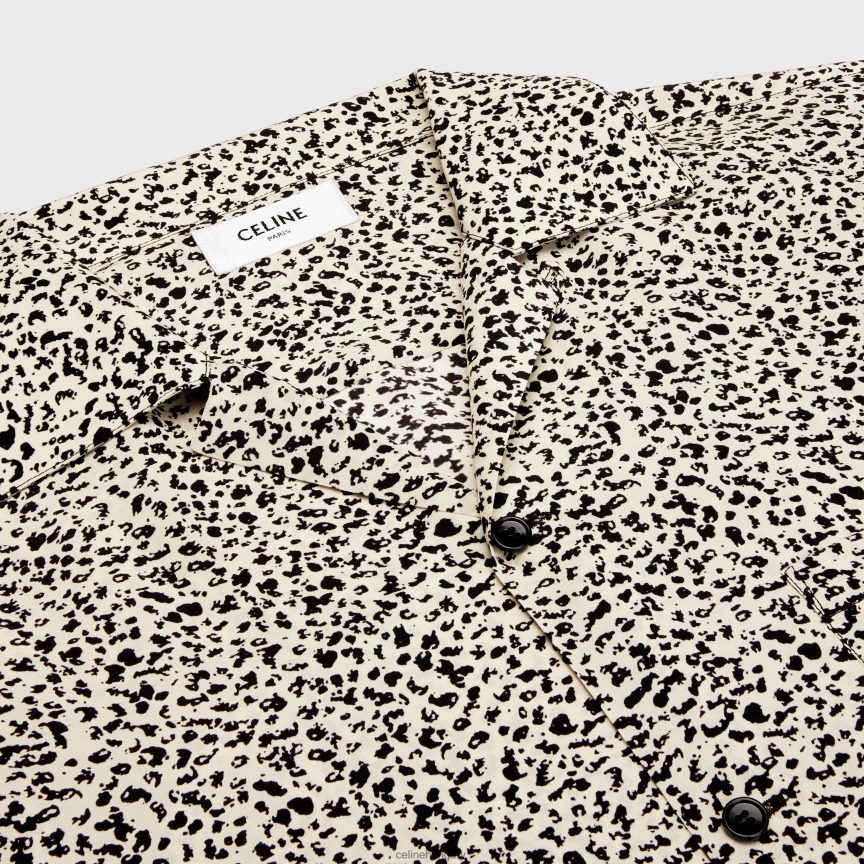 ruházat CELINE hawaii ing nyomott krepp de chine-ből vanília/noir férfiak J6P4881922