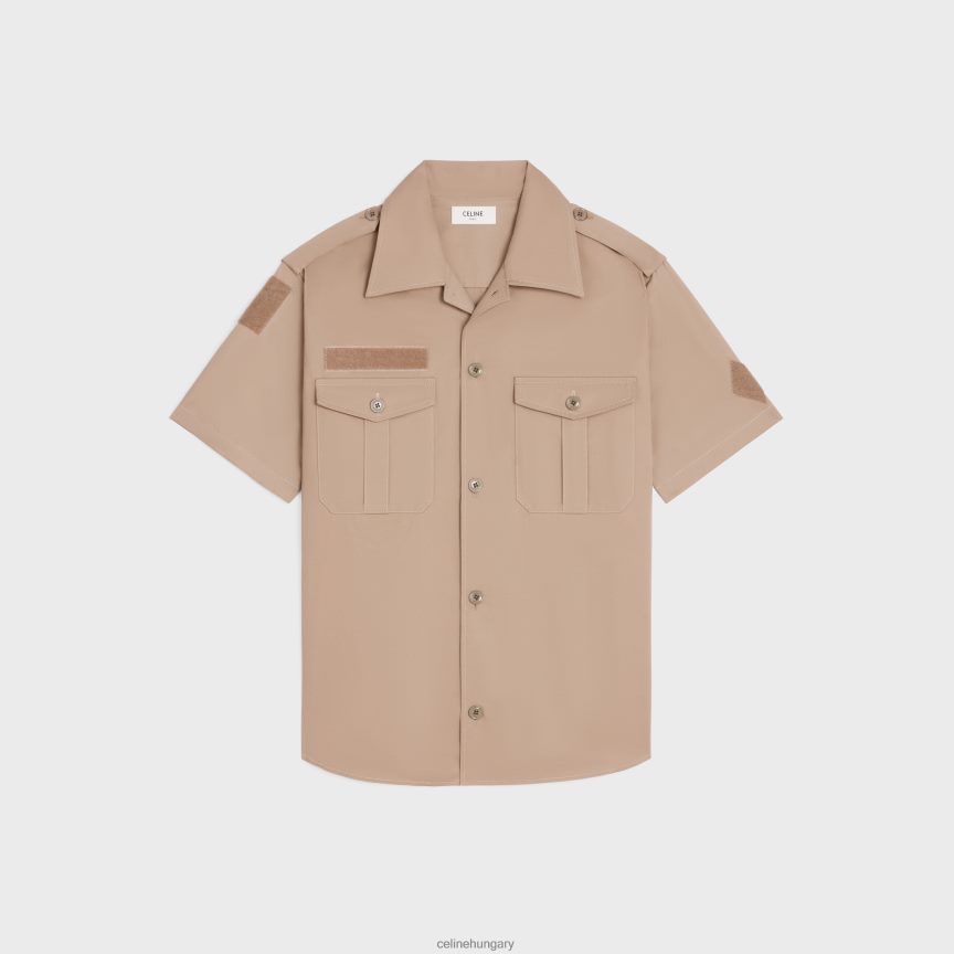 ruházat CELINE pamutvászon tépőzáras ing bézs férfiak J6P4881924