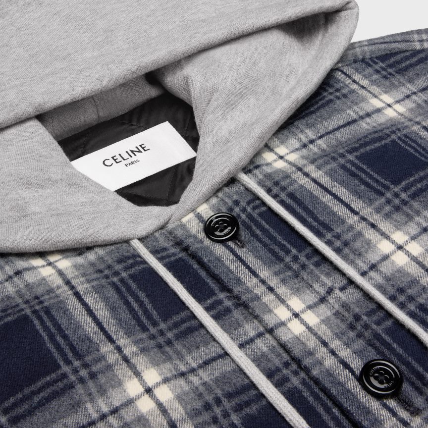 ruházat CELINE kapucnis felsőing kockás pamutból haditengerészet férfiak J6P4881804