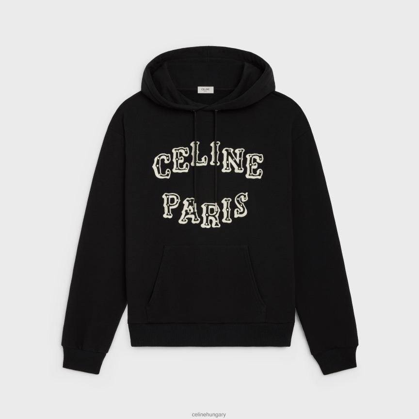 ruházat CELINE bő hímzett pulcsi pamut polárból fekete/törtfehér/kristály férfiak J6P4881940