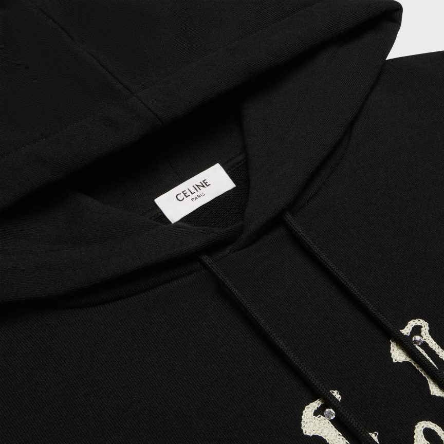 ruházat CELINE bő hímzett pulcsi pamut polárból fekete/törtfehér/kristály férfiak J6P4881940