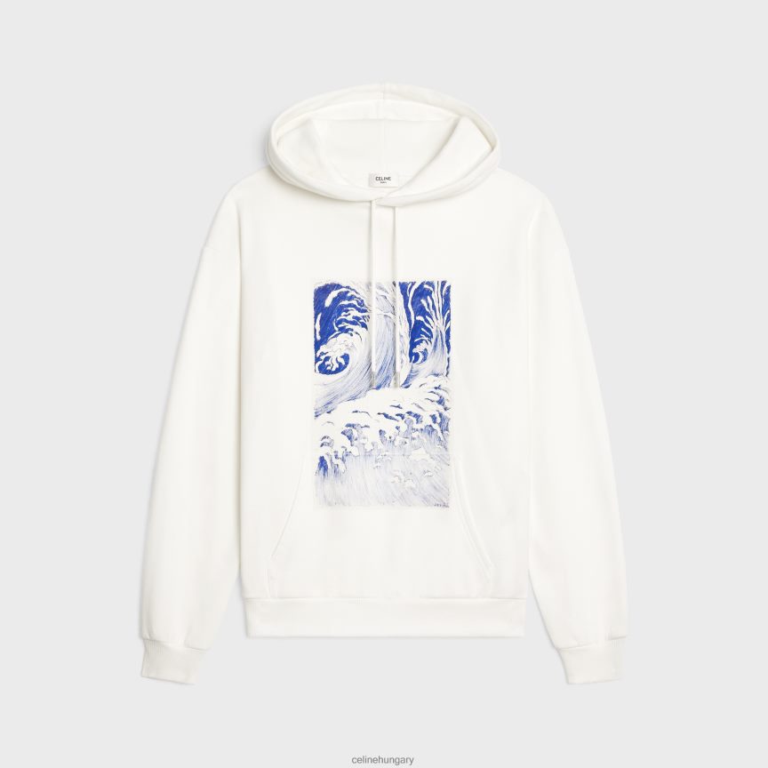 ruházat CELINE bő hullámos kapucnis pamut polárból törtfehér/kék férfiak J6P4881948