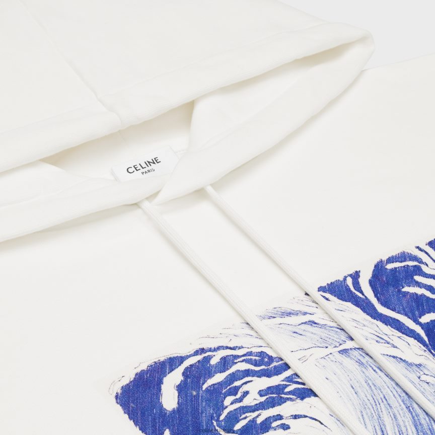 ruházat CELINE bő hullámos kapucnis pamut polárból törtfehér/kék férfiak J6P4881948