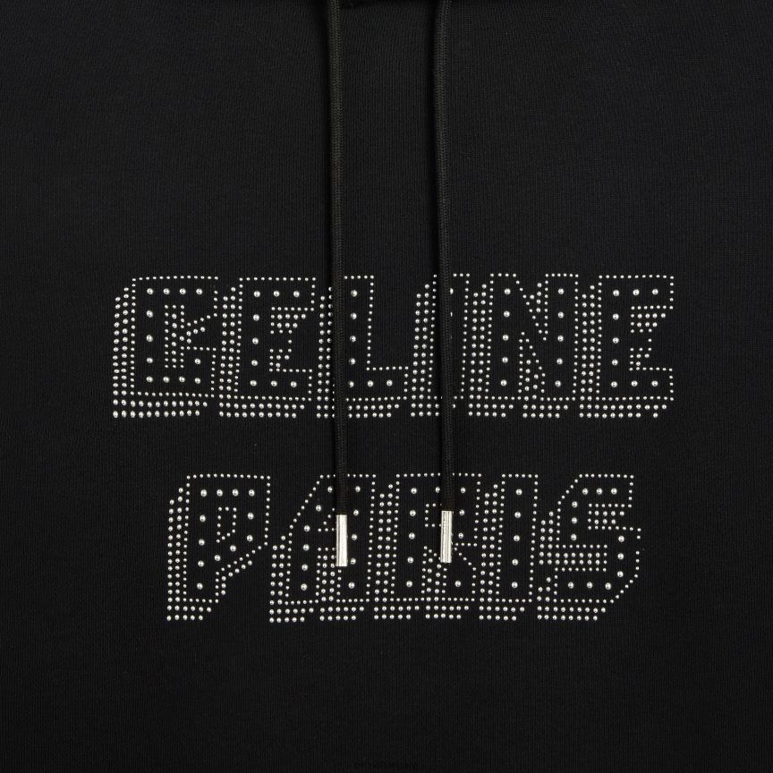 ruházat CELINE bő kapucnis pamut polár szegecsekkel fekete ezüst férfiak J6P4881939