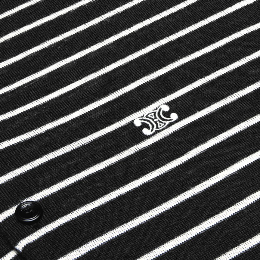 ruházat CELINE csíkos triomphe póló finom gyapjúból fekete/ekrü férfiak J6P4881979