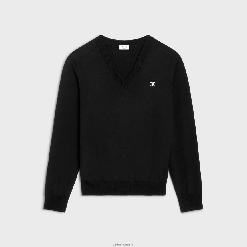 ruházat CELINE triomphe V-nyakú gyapjú pulóver fekete férfiak J6P4881962