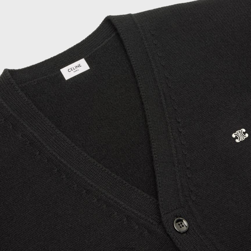 ruházat CELINE triomphe hosszú kardigán kasmír gyapjúból fekete/törtfehér férfiak J6P4881983
