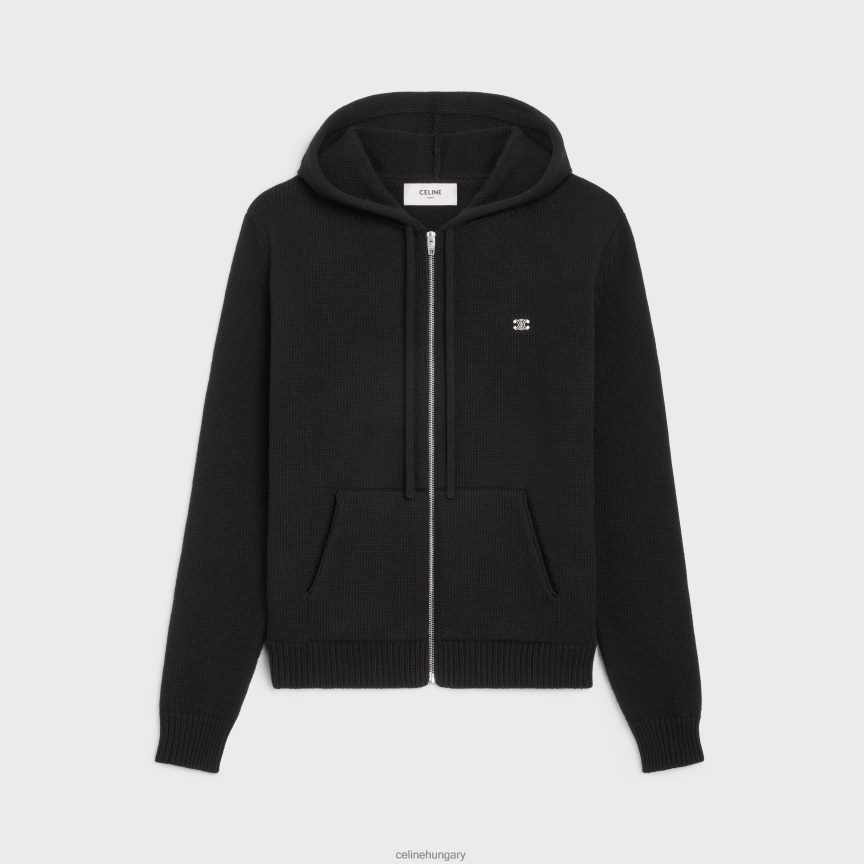 ruházat CELINE triomphe kapucnis pulóver gyapjúból és kasmírból fekete/törtfehér férfiak J6P4881985