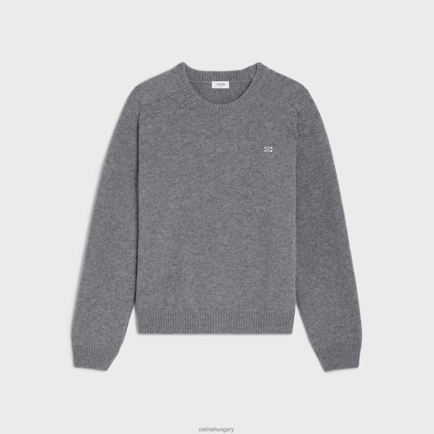 ruházat CELINE triomphe legénységi nyakú pulóver gyapjúból és kasmírból szürke/törtfehér férfiak J6P4881960