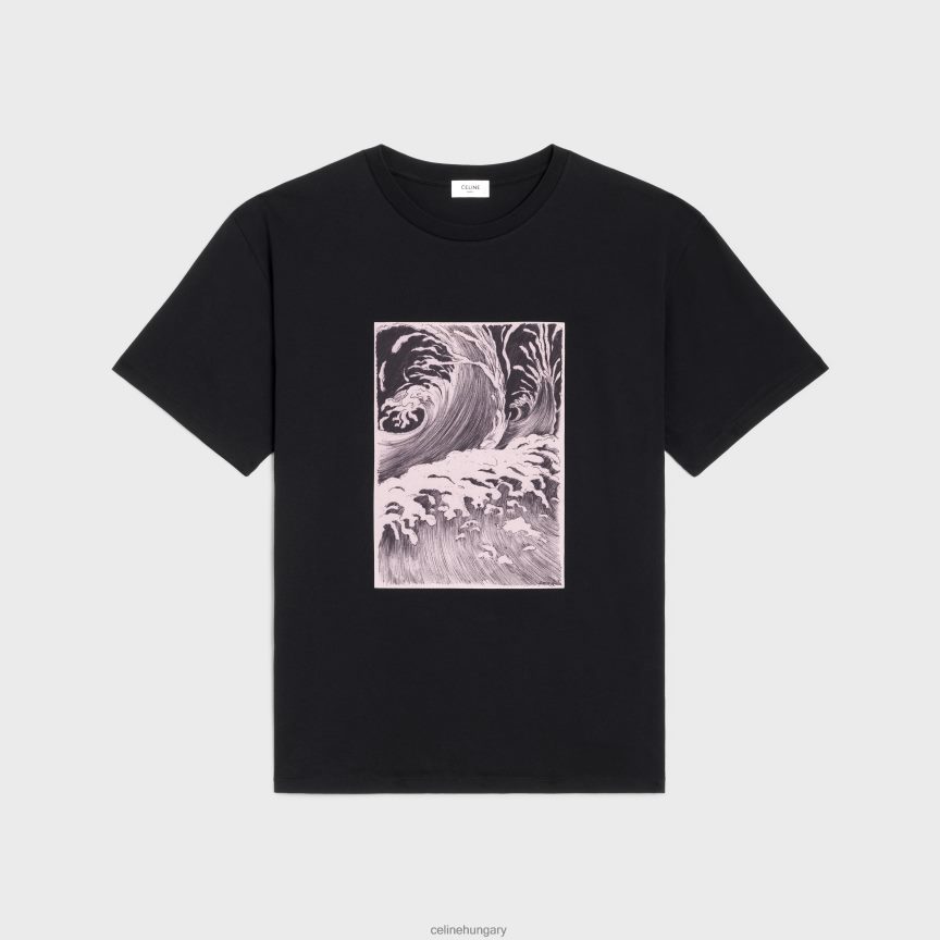 ruházat CELINE bő hullámos pamutdzsörzé póló fekete-fehér férfiak J6P4881925