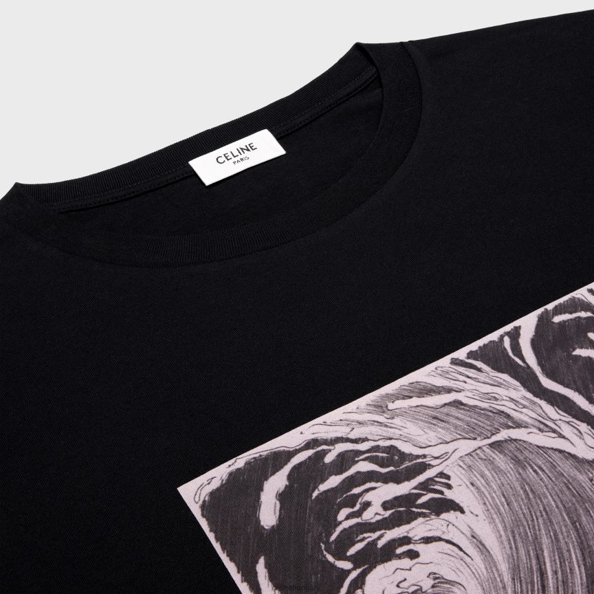 ruházat CELINE bő hullámos pamutdzsörzé póló fekete-fehér férfiak J6P4881925