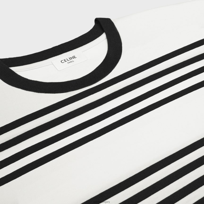 ruházat CELINE bő póló csíkos pamutdzsörzéből törtfehér/fekete férfiak J6P4881817