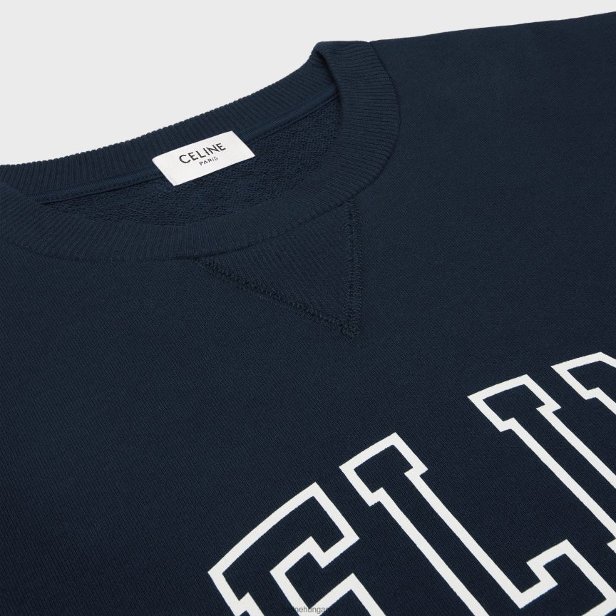 ruházat CELINE bő pulóver pamut polárból sötétkék/törtfehér férfiak J6P4881811